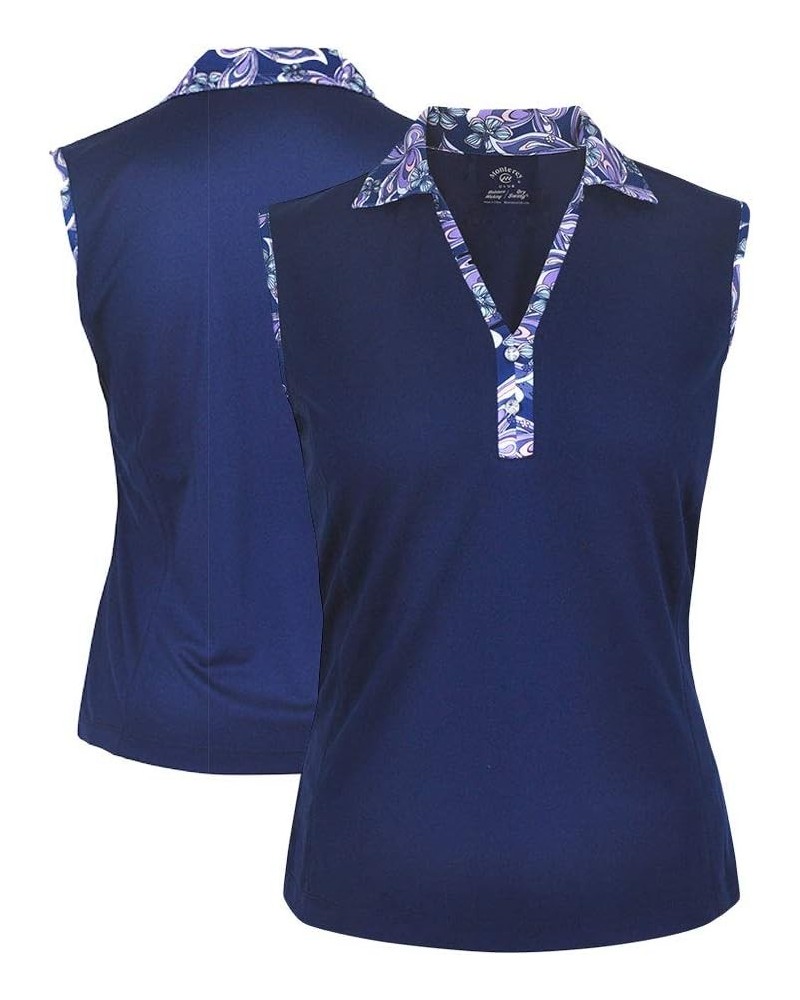 Women's Leona Contrast Sleeveless Top 2381 Navy/Fairest Jade $9.56 Activewear