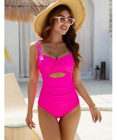 Womens One Piece Swimsuits Tummy Control Cutout Bathing Suits V Neck Color Block Swimwear A-Solid Color Hot Pink050 $11.59 Sw...