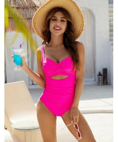 Womens One Piece Swimsuits Tummy Control Cutout Bathing Suits V Neck Color Block Swimwear A-Solid Color Hot Pink050 $11.59 Sw...