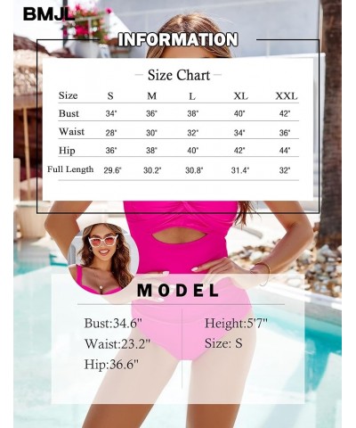 Womens One Piece Swimsuits Tummy Control Cutout Bathing Suits V Neck Color Block Swimwear A-Solid Color Hot Pink050 $11.59 Sw...