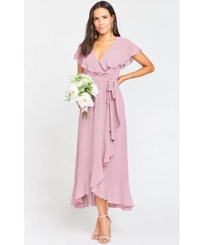 High Low Bridesmaid Dresses 2023 V Neck Flutter Sleeves Formal Party Dress with Pockets RQ09 Coral $35.04 Dresses