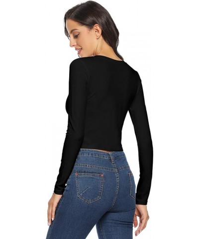 Women's Basic Crew Neck Long Sleeve Crop Top Solid Slim Cotton Crop T-Shirt Black/O-neck $10.00 T-Shirts