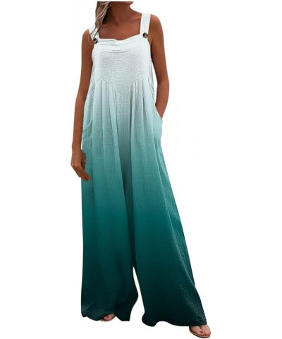 Women's Casual Loose Overalls Jumpsuits Adjustable Straps Wide Leg Long Pant Rompers With Pockets 000 Cyan $10.91 Rompers