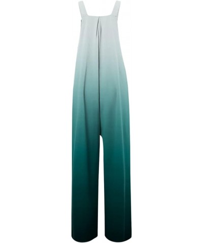 Women's Casual Loose Overalls Jumpsuits Adjustable Straps Wide Leg Long Pant Rompers With Pockets 000 Cyan $10.91 Rompers