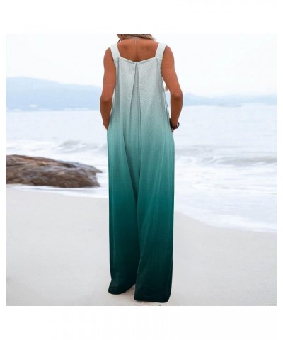 Women's Casual Loose Overalls Jumpsuits Adjustable Straps Wide Leg Long Pant Rompers With Pockets 000 Cyan $10.91 Rompers