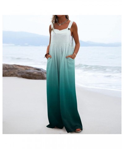 Women's Casual Loose Overalls Jumpsuits Adjustable Straps Wide Leg Long Pant Rompers With Pockets 000 Cyan $10.91 Rompers