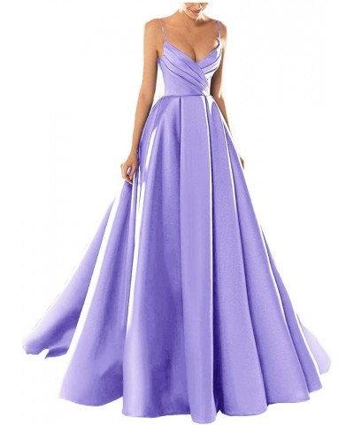 Women's Satin Spaghetti Straps Backless Ruched A Line Maxi Dresses Cocktail Elegant Dresses for Evening Party Lilac $38.99 Dr...