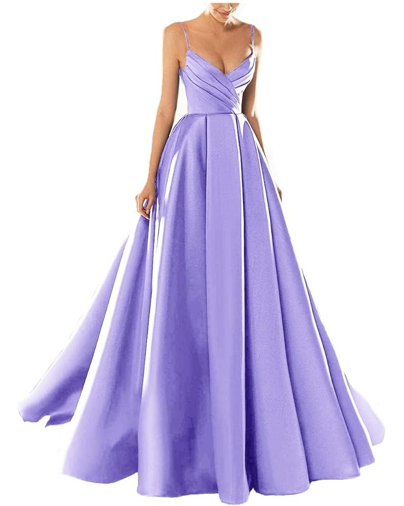 Women's Satin Spaghetti Straps Backless Ruched A Line Maxi Dresses Cocktail Elegant Dresses for Evening Party Lilac $38.99 Dr...