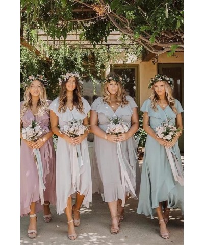 High Low Bridesmaid Dresses 2023 V Neck Flutter Sleeves Formal Party Dress with Pockets RQ09 Coral $35.04 Dresses