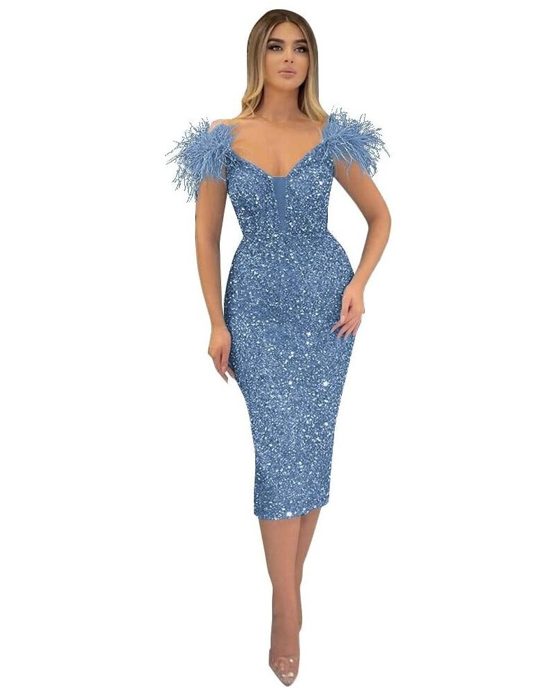 Glitter Homecoming Dresses Short for Teens Sparkly Satin Spaghetti Strap Cocktail Dress with Pockets PE715 Blue-8-1 $17.33 Dr...