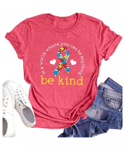 Autism Awareness Shirt Women : Be Kind Autism T Shirts Puzzle Graphic Autistic Support Tee Autism Acceptance Tops Pink $13.73...