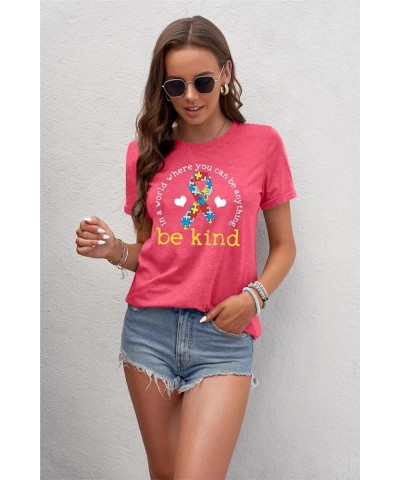 Autism Awareness Shirt Women : Be Kind Autism T Shirts Puzzle Graphic Autistic Support Tee Autism Acceptance Tops Pink $13.73...