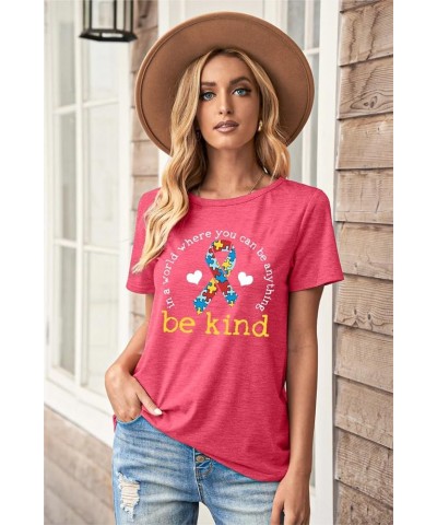 Autism Awareness Shirt Women : Be Kind Autism T Shirts Puzzle Graphic Autistic Support Tee Autism Acceptance Tops Pink $13.73...