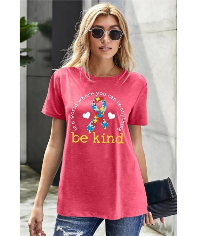 Autism Awareness Shirt Women : Be Kind Autism T Shirts Puzzle Graphic Autistic Support Tee Autism Acceptance Tops Pink $13.73...