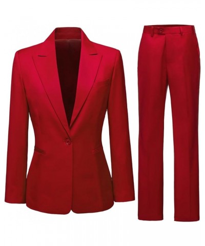 Women's 2 Piece Suit Notched Lapel One Button Slim Fit Business Office Work Tuxedo Blazer Pants Set Red $30.11 Suits