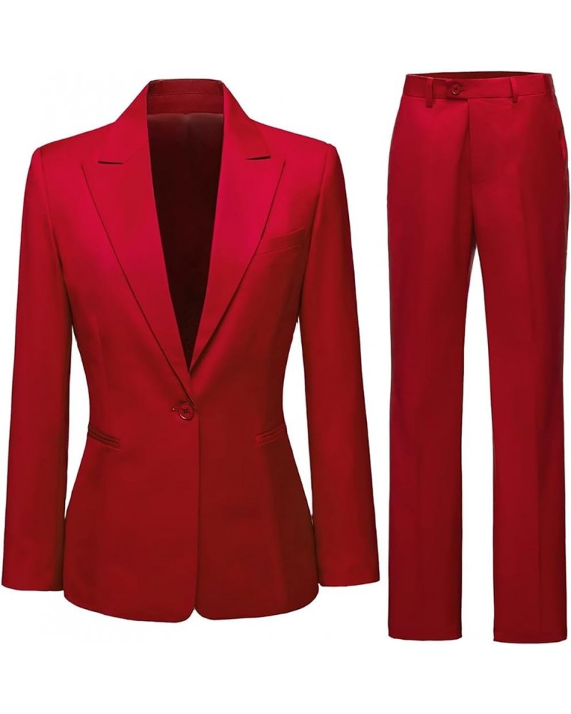 Women's 2 Piece Suit Notched Lapel One Button Slim Fit Business Office Work Tuxedo Blazer Pants Set Red $30.11 Suits