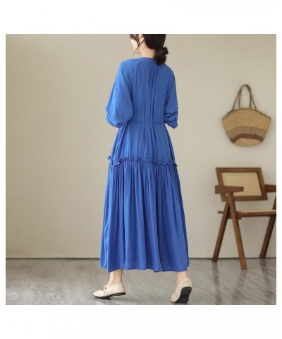 Women's Loose Plain Casual Patchwork Dresses Solid Color Long Sleeve with Pockets Button GA2705 Blue $19.34 Dresses