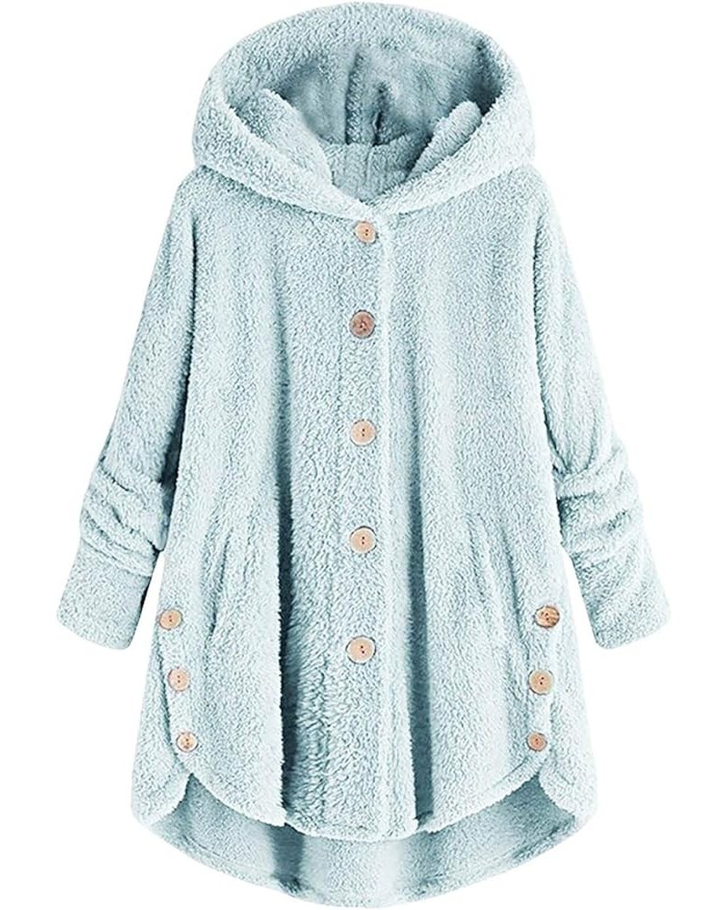 Winter Fleece Jackets For Women With Hood Plus Size Sherpa Hoodies Warm Button Down Lightweight Fuzzy Overcoat Tops B04-blue ...