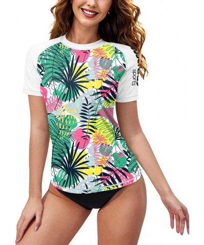 Women's Sun Protection UPF 50+ Short Sleeve Rash Guard Swim Shirt Multicolor | Tropical Leaves $18.23 Swimsuits