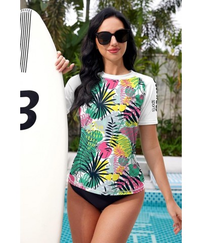 Women's Sun Protection UPF 50+ Short Sleeve Rash Guard Swim Shirt Multicolor | Tropical Leaves $18.23 Swimsuits