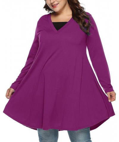 Womens V Neck T Shirt Dress Plus Size Long Sleeve Swing Tees Casual Flowy Tunic Tops Purple $11.16 Tops