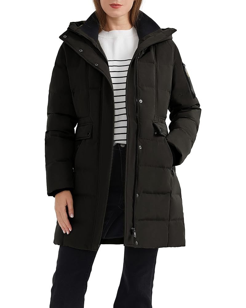 Women's Hooded Winter Down Coat Quilted Mid Length Puffer Jacket Black $58.75 Jackets