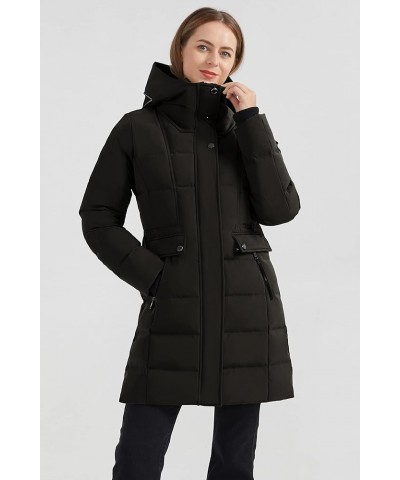 Women's Hooded Winter Down Coat Quilted Mid Length Puffer Jacket Black $58.75 Jackets