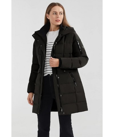 Women's Hooded Winter Down Coat Quilted Mid Length Puffer Jacket Black $58.75 Jackets