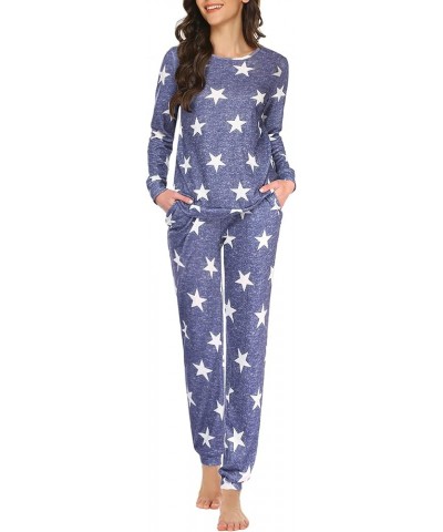 Womens Pajama Set Long Sleeve Sleepwear Star Print Nightwear Soft Pjs Lounge Sets with Pockets Long-blue White Star $20.99 Sl...