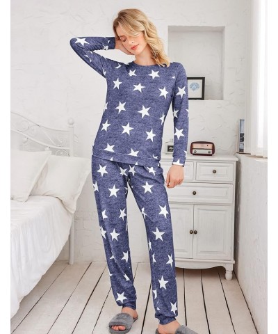 Womens Pajama Set Long Sleeve Sleepwear Star Print Nightwear Soft Pjs Lounge Sets with Pockets Long-blue White Star $20.99 Sl...