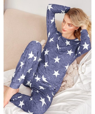 Womens Pajama Set Long Sleeve Sleepwear Star Print Nightwear Soft Pjs Lounge Sets with Pockets Long-blue White Star $20.99 Sl...