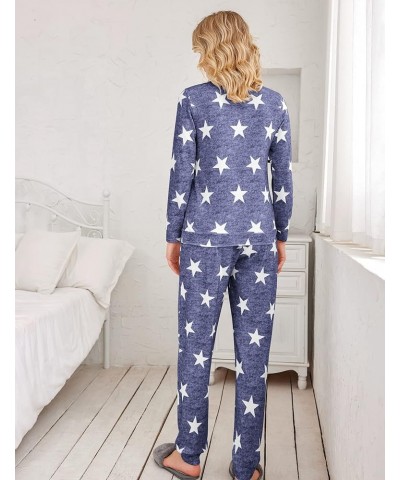 Womens Pajama Set Long Sleeve Sleepwear Star Print Nightwear Soft Pjs Lounge Sets with Pockets Long-blue White Star $20.99 Sl...