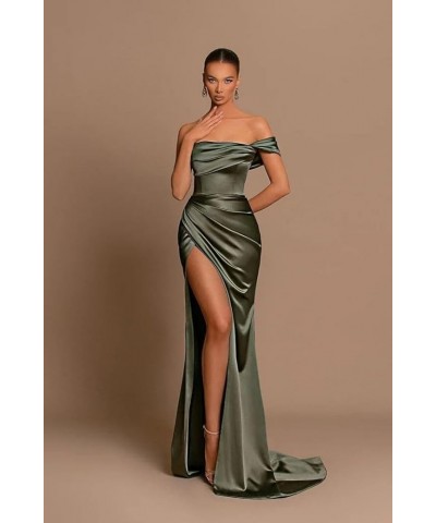 One Shoulder Mermaid Bridesmaid Dresses with Slit 2024 Pleats Satin Formal Evening Gowns for Women 2024 Grey $23.10 Dresses