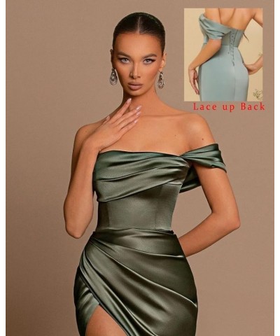 One Shoulder Mermaid Bridesmaid Dresses with Slit 2024 Pleats Satin Formal Evening Gowns for Women 2024 Grey $23.10 Dresses