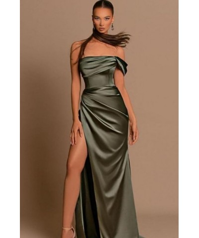 One Shoulder Mermaid Bridesmaid Dresses with Slit 2024 Pleats Satin Formal Evening Gowns for Women 2024 Grey $23.10 Dresses