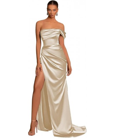 One Shoulder Mermaid Bridesmaid Dresses with Slit 2024 Pleats Satin Formal Evening Gowns for Women 2024 Grey $23.10 Dresses