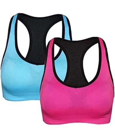 Women's Racerback Sports Bras High Impact Seamless Padded Yoga Gym Workout Activewear Bra Blue & Pink $11.28 Lingerie