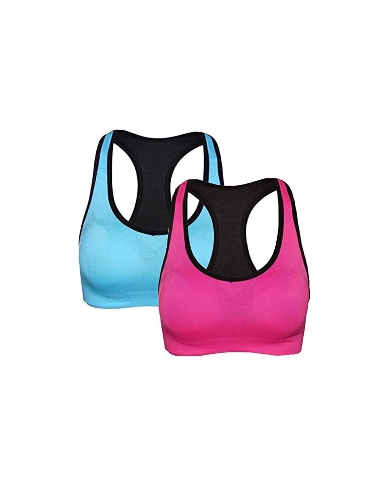 Women's Racerback Sports Bras High Impact Seamless Padded Yoga Gym Workout Activewear Bra Blue & Pink $11.28 Lingerie