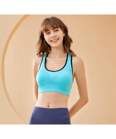 Women's Racerback Sports Bras High Impact Seamless Padded Yoga Gym Workout Activewear Bra Blue & Pink $11.28 Lingerie