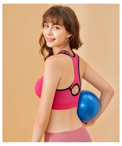 Women's Racerback Sports Bras High Impact Seamless Padded Yoga Gym Workout Activewear Bra Blue & Pink $11.28 Lingerie