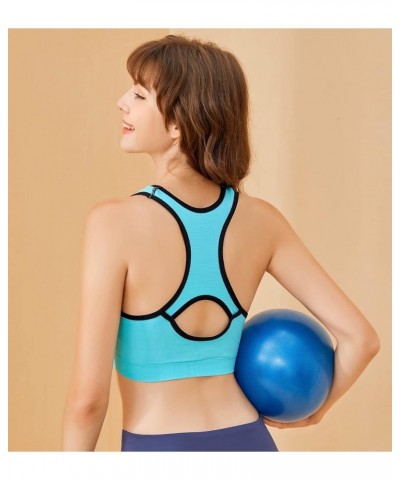 Women's Racerback Sports Bras High Impact Seamless Padded Yoga Gym Workout Activewear Bra Blue & Pink $11.28 Lingerie