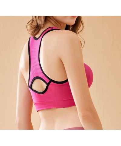 Women's Racerback Sports Bras High Impact Seamless Padded Yoga Gym Workout Activewear Bra Blue & Pink $11.28 Lingerie