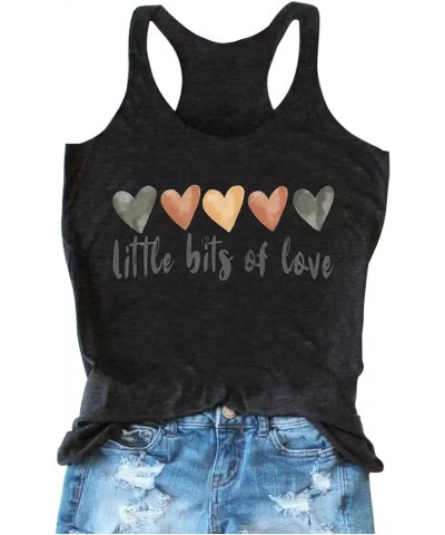 Valentines Day Racerback Tank Tops for Women Little Bits of Love Tanks Valentine Heart Novelty Graphic Basic Shirt Camis Dark...