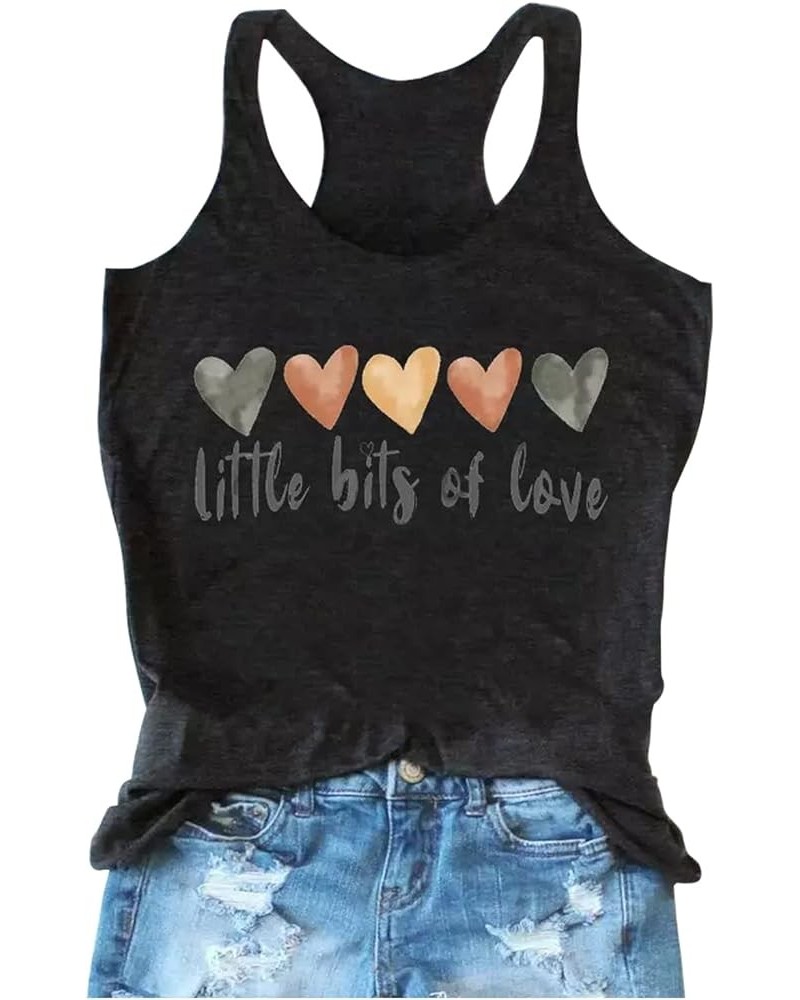 Valentines Day Racerback Tank Tops for Women Little Bits of Love Tanks Valentine Heart Novelty Graphic Basic Shirt Camis Dark...