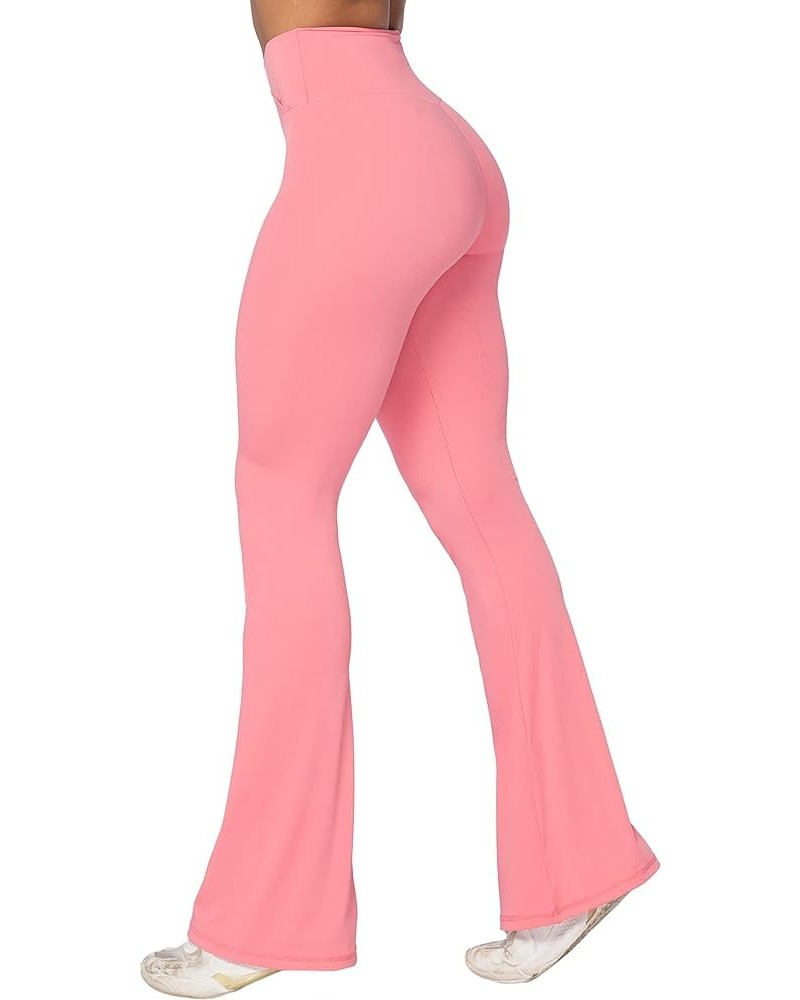 Flare Leggings, Crossover Yoga Pants with Tummy Control, High-Waisted and Wide Leg 30" Inseam Bubble Pink $18.35 Activewear