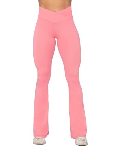 Flare Leggings, Crossover Yoga Pants with Tummy Control, High-Waisted and Wide Leg 30" Inseam Bubble Pink $18.35 Activewear