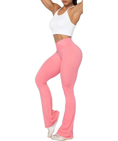 Flare Leggings, Crossover Yoga Pants with Tummy Control, High-Waisted and Wide Leg 30" Inseam Bubble Pink $18.35 Activewear