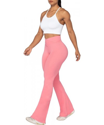 Flare Leggings, Crossover Yoga Pants with Tummy Control, High-Waisted and Wide Leg 30" Inseam Bubble Pink $18.35 Activewear