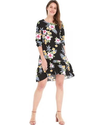 Women's Hawaiian 3/4 Sleeve Mermaid Ruffle Tunic Dress in Hibiscus Blue Hibiscus Black + Hat $21.62 Dresses