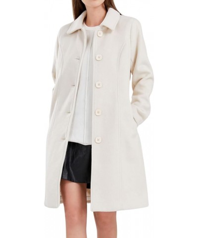 Women's Elegant Single Breasted Pea Coat Long Sleeve Winter Wool Blend Overcoat Long Jackets Off-white $24.40 Coats